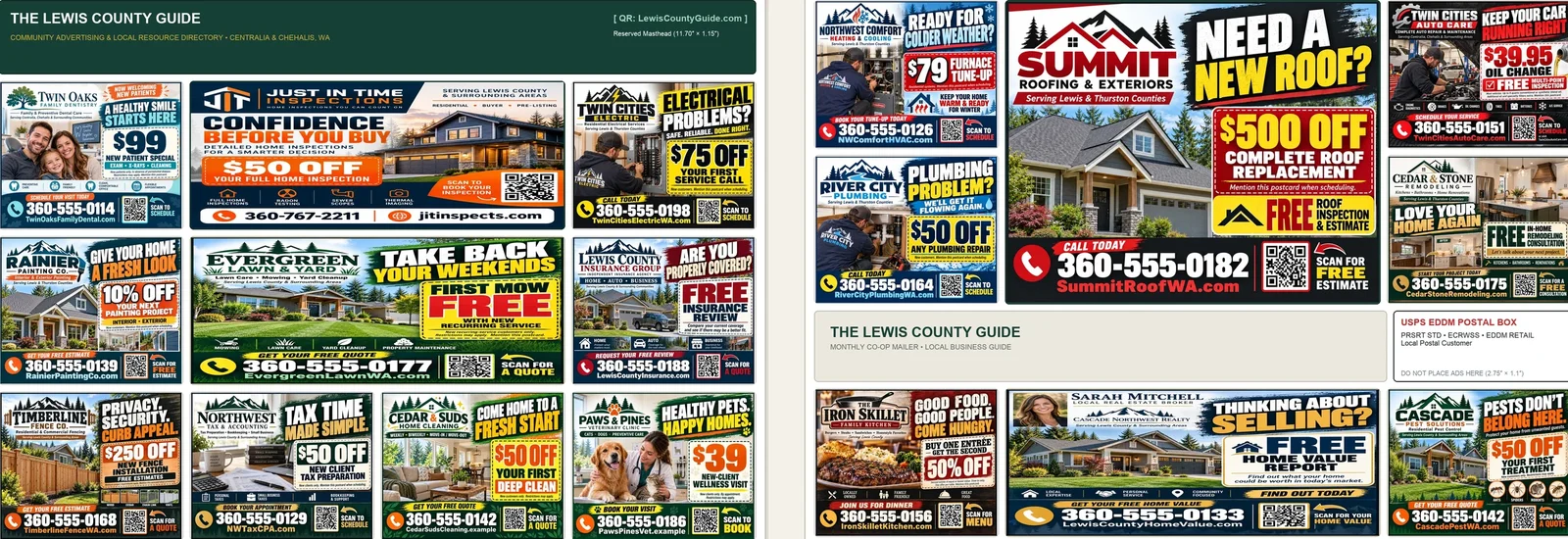Lewis County Guide 9x12 oversized community postcard layout preview